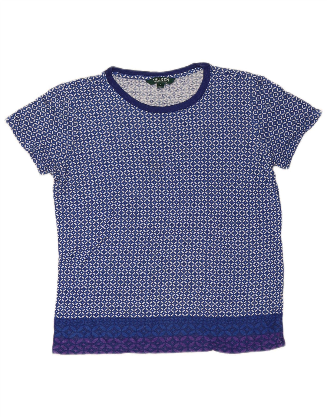 Ralph Lauren T-Shirt Femme Top UK 10 Petit Lin Bleu Ikat