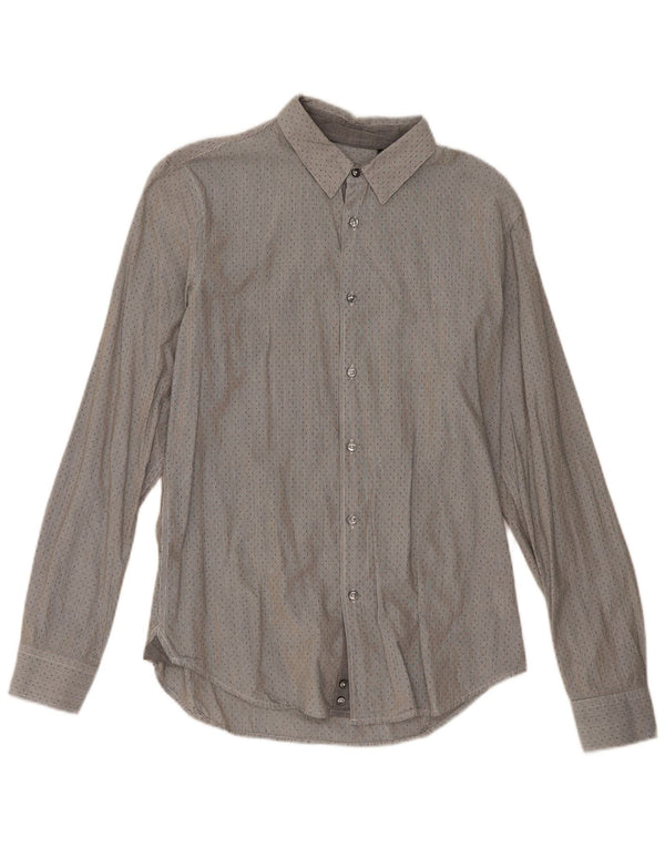 Sisley Chemise homme Taille 40 15 3/4 Coton à fines rayures gris moyen
