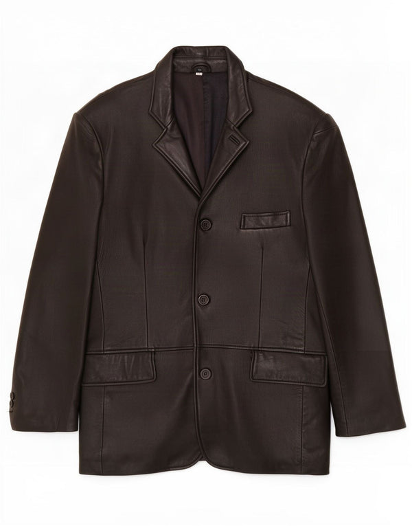 Kartel Veste blazer en cuir à 3 boutons pour homme UK 40 Large Noir