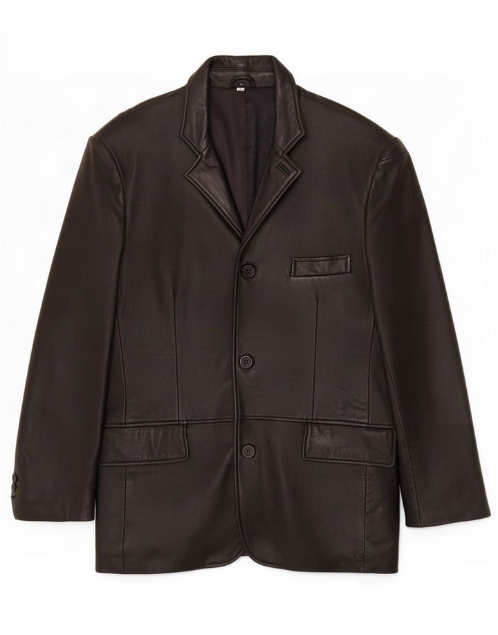 Kartel Veste blazer en cuir à 3 boutons pour homme UK 40 Large Noir