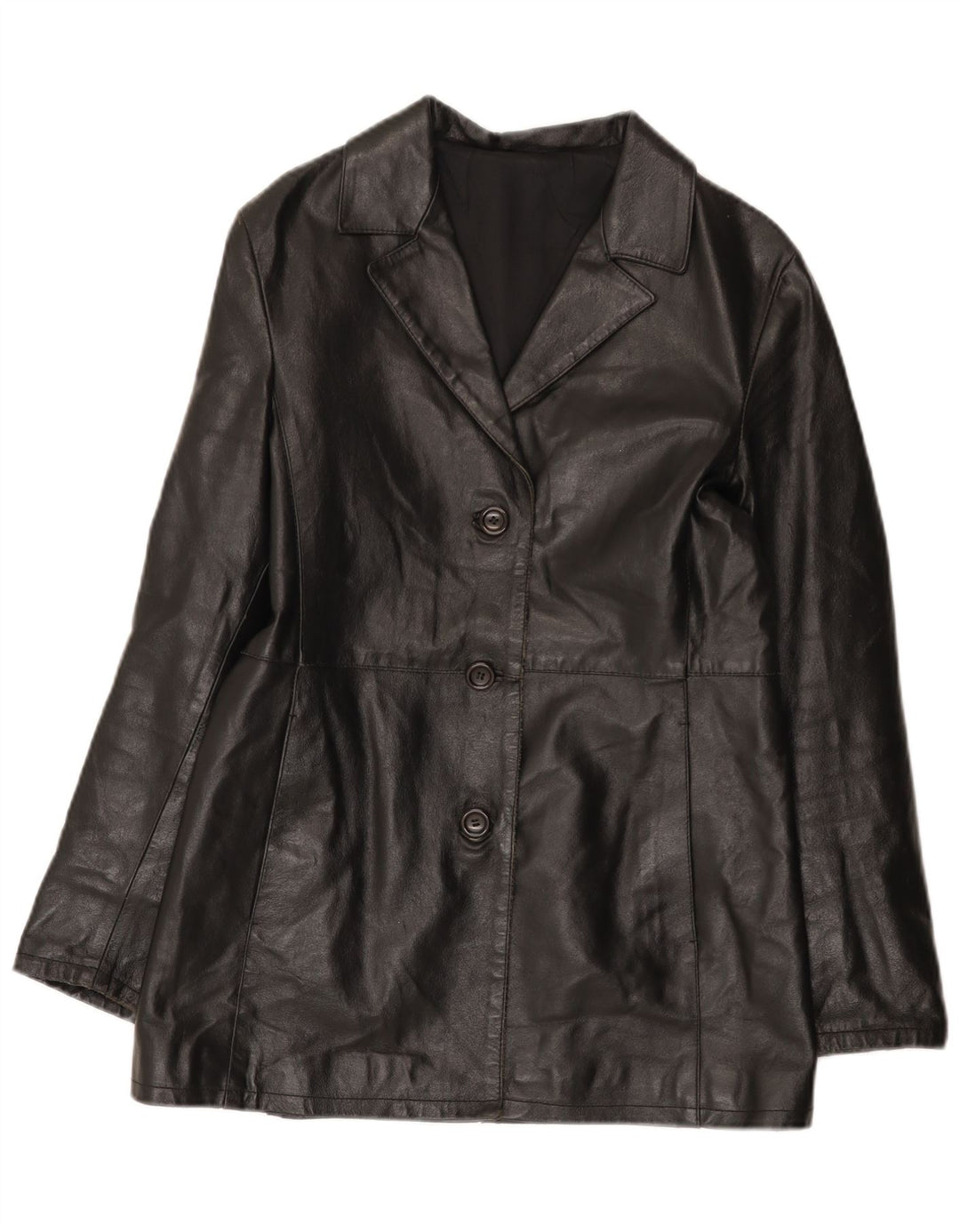 Veste en cuir femme vintage IT 42 Cuir noir moyen