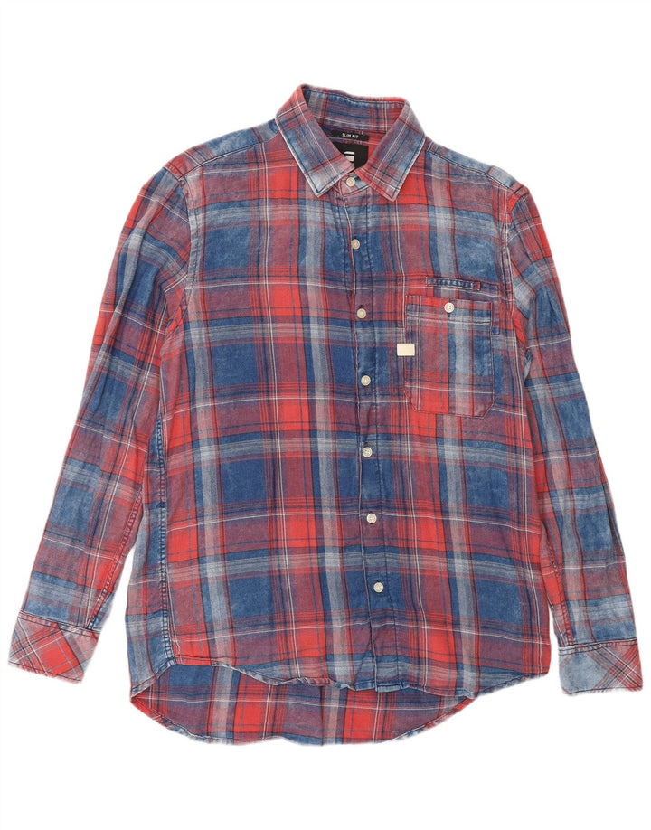 G-Star Chemise Slim Fit pour hommes en coton à carreaux bleus