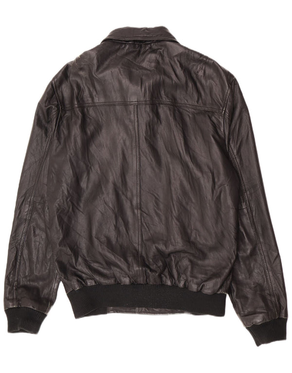 Selected Veste bomber en cuir pour homme UK 40 Large Noir