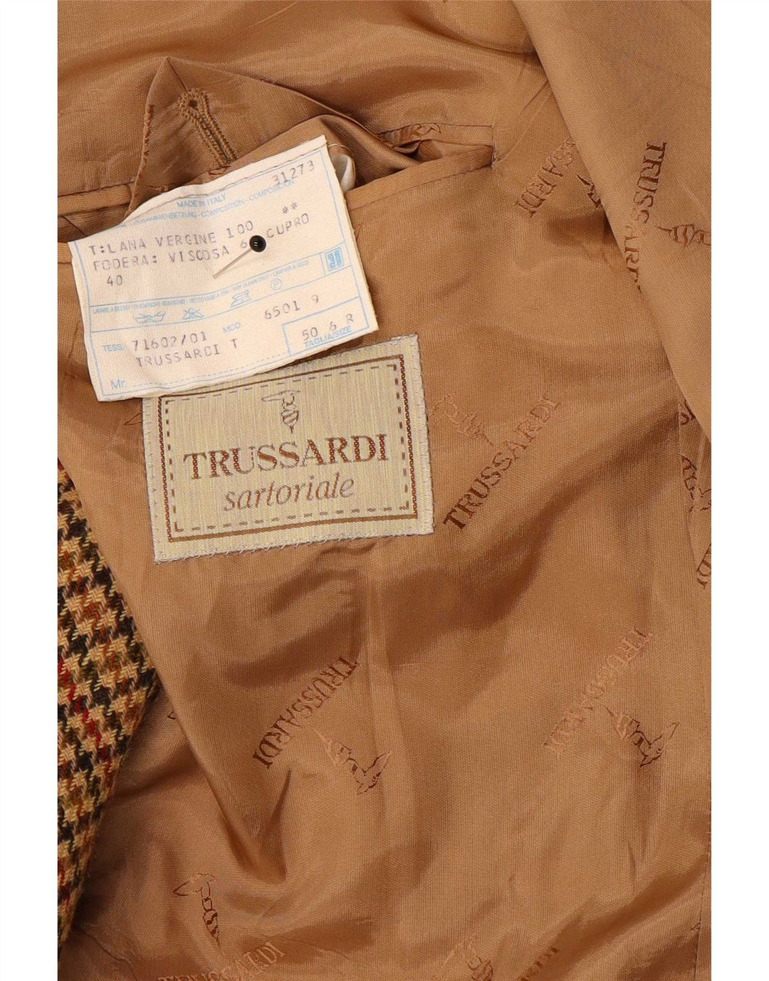 Trussardi Veste Blazer Homme IT 50 Large Laine Pied-de-Poule Marron