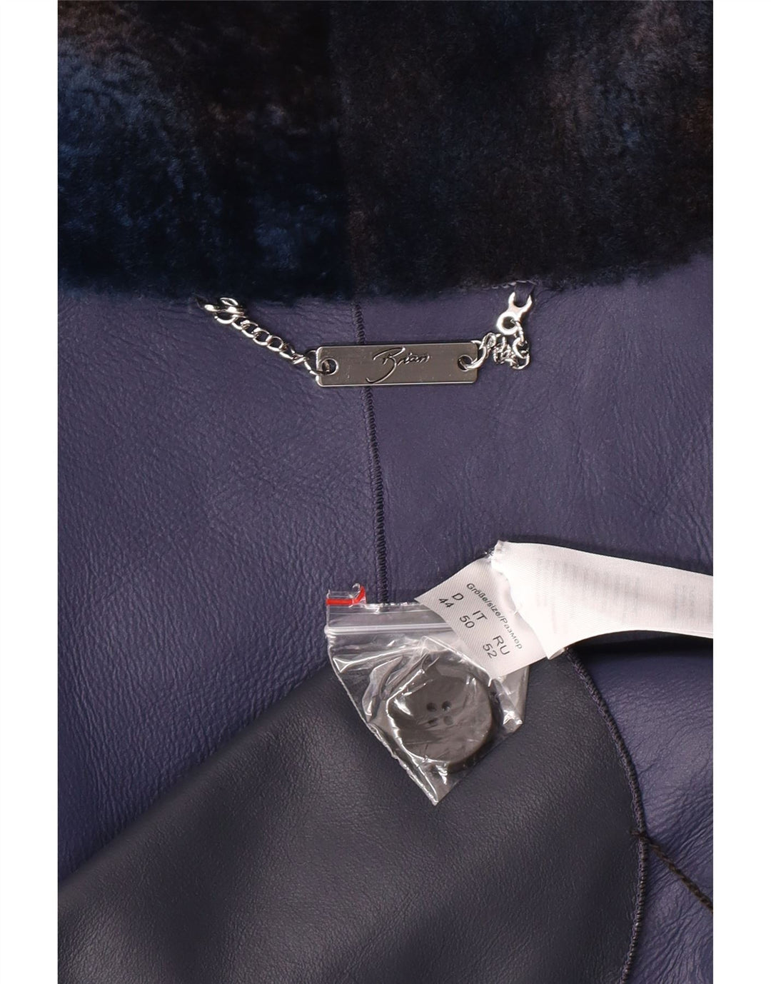 VINTAGE Veste de Fourrure Oversize Femme IT 50 XL Cuir d'Agneau Bleu Marine