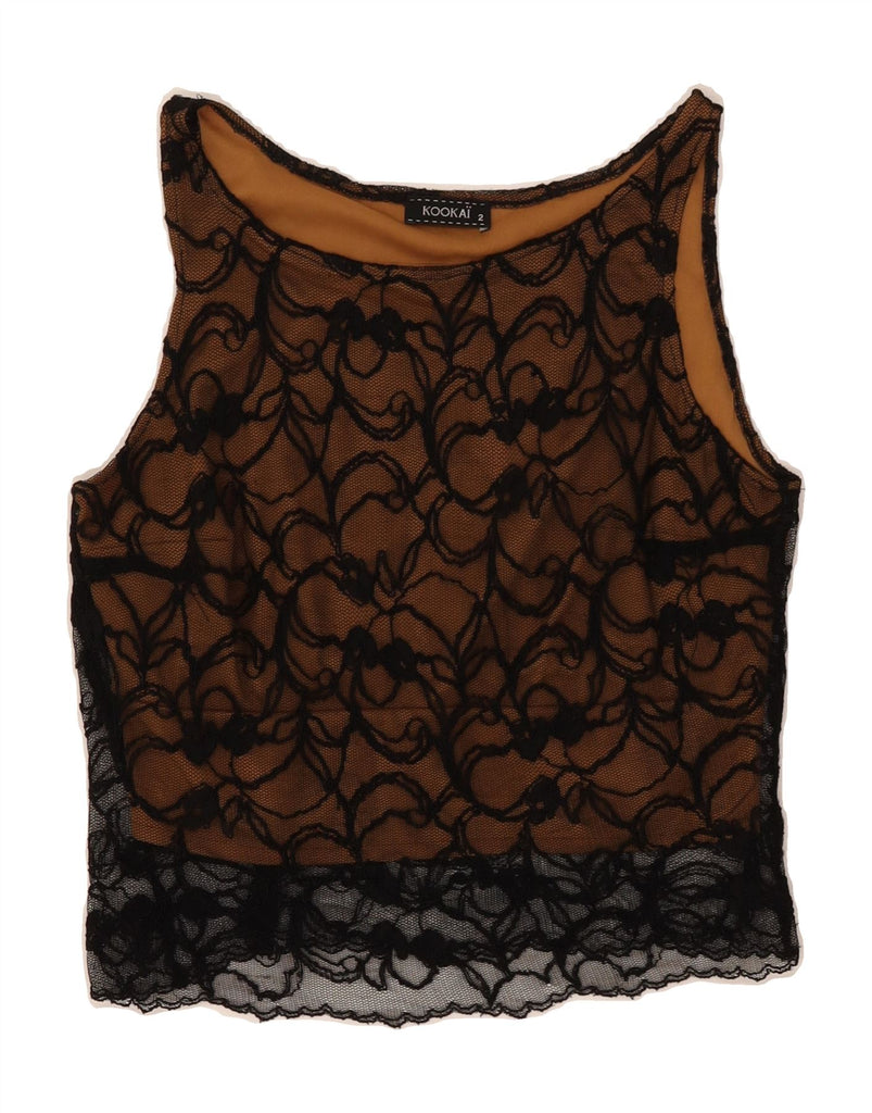 KOOKAI Womens Crop Lace Vest Top US 2 XS Black Floral Vintage Kookai and Second-Hand Kookai from Messina Hembry 