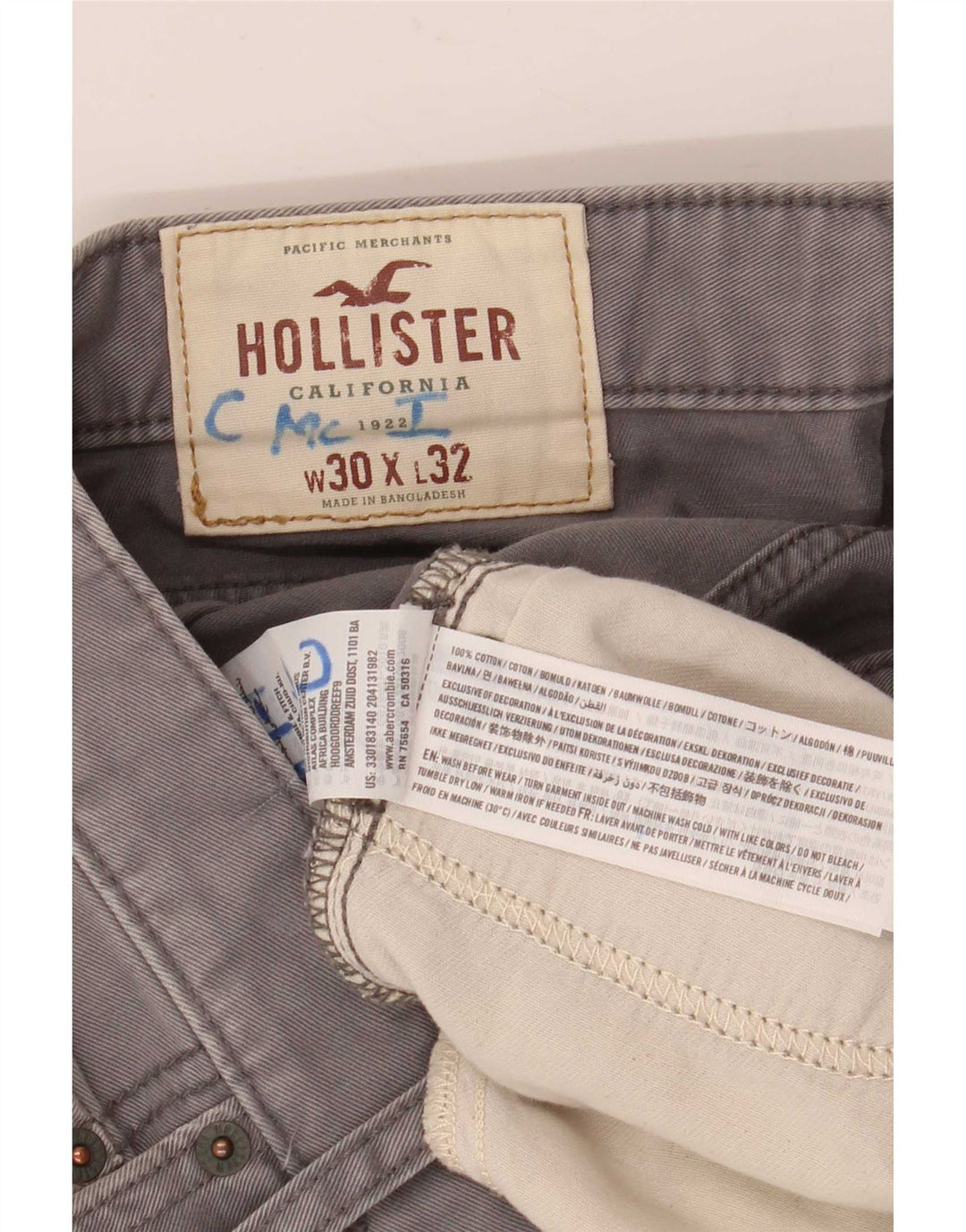 Hollister Jean Slim Homme W30 L32 Gris Coton
