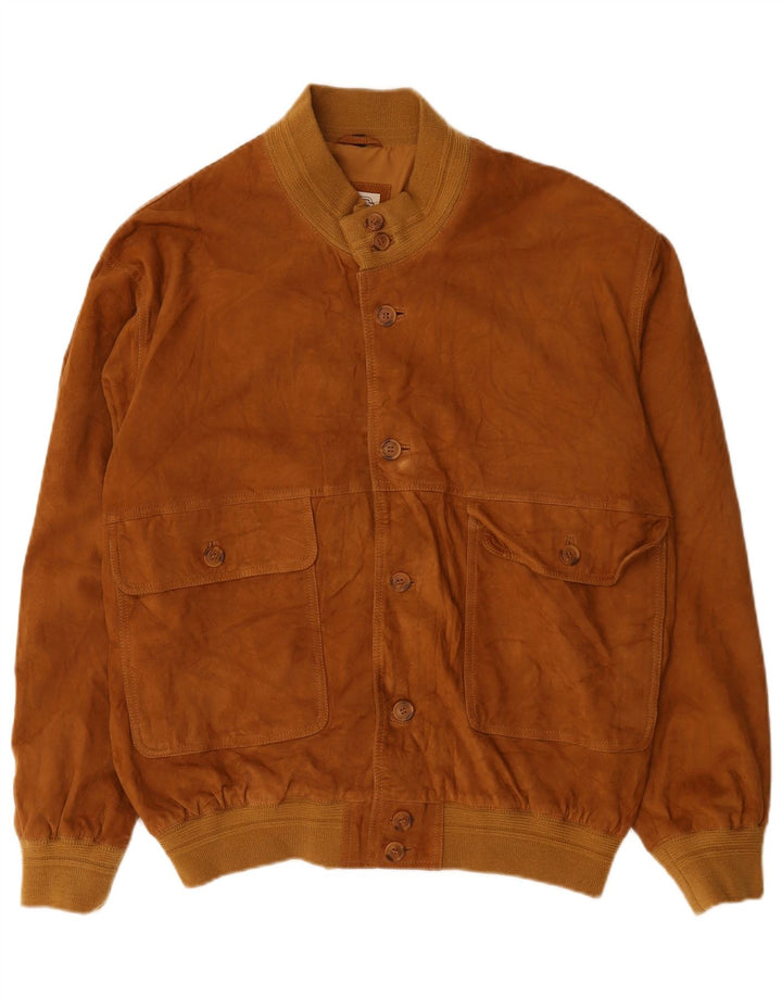 vintage Mens Suede Bomber Jacket IT 56 3XL Cuir Marron