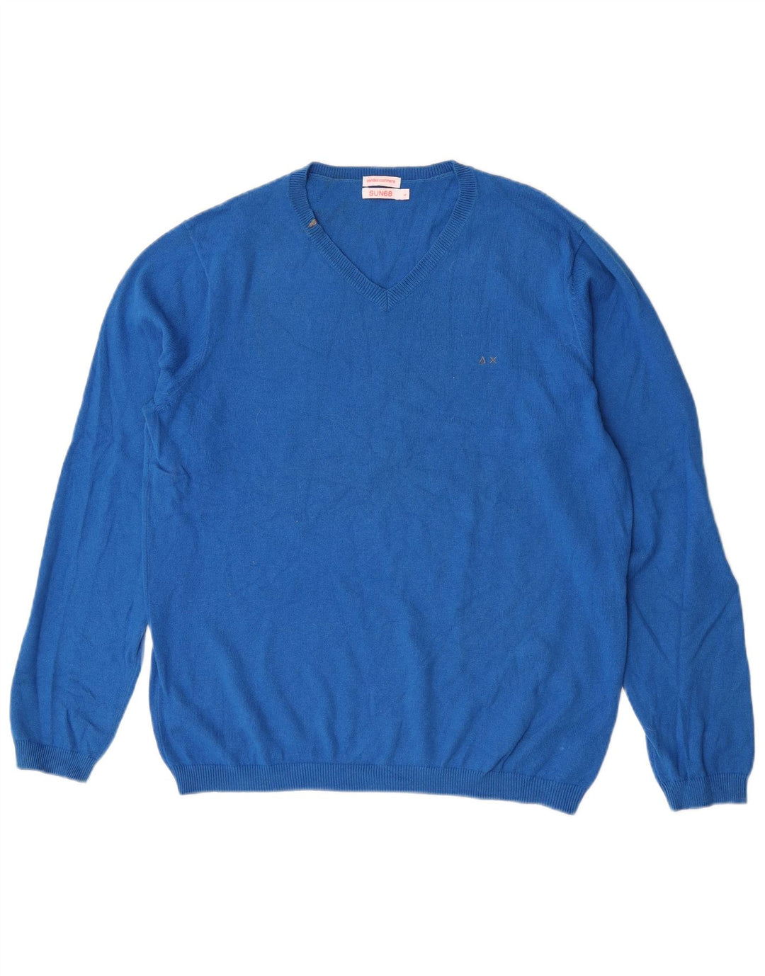 Sun68 Pull col V pour homme en coton bleu Taille L