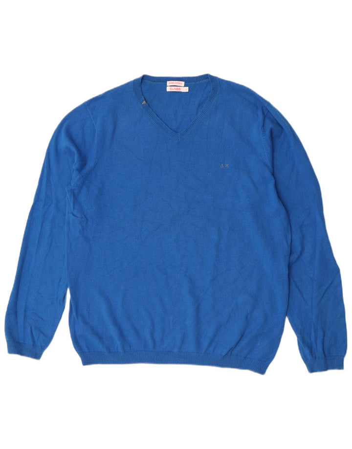 Sun68 Pull col V pour homme en coton bleu Taille L