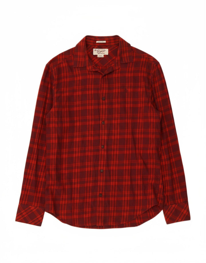 PENGUIN Mens Classic Fit Flannel Shirt Small Red Check Cotton