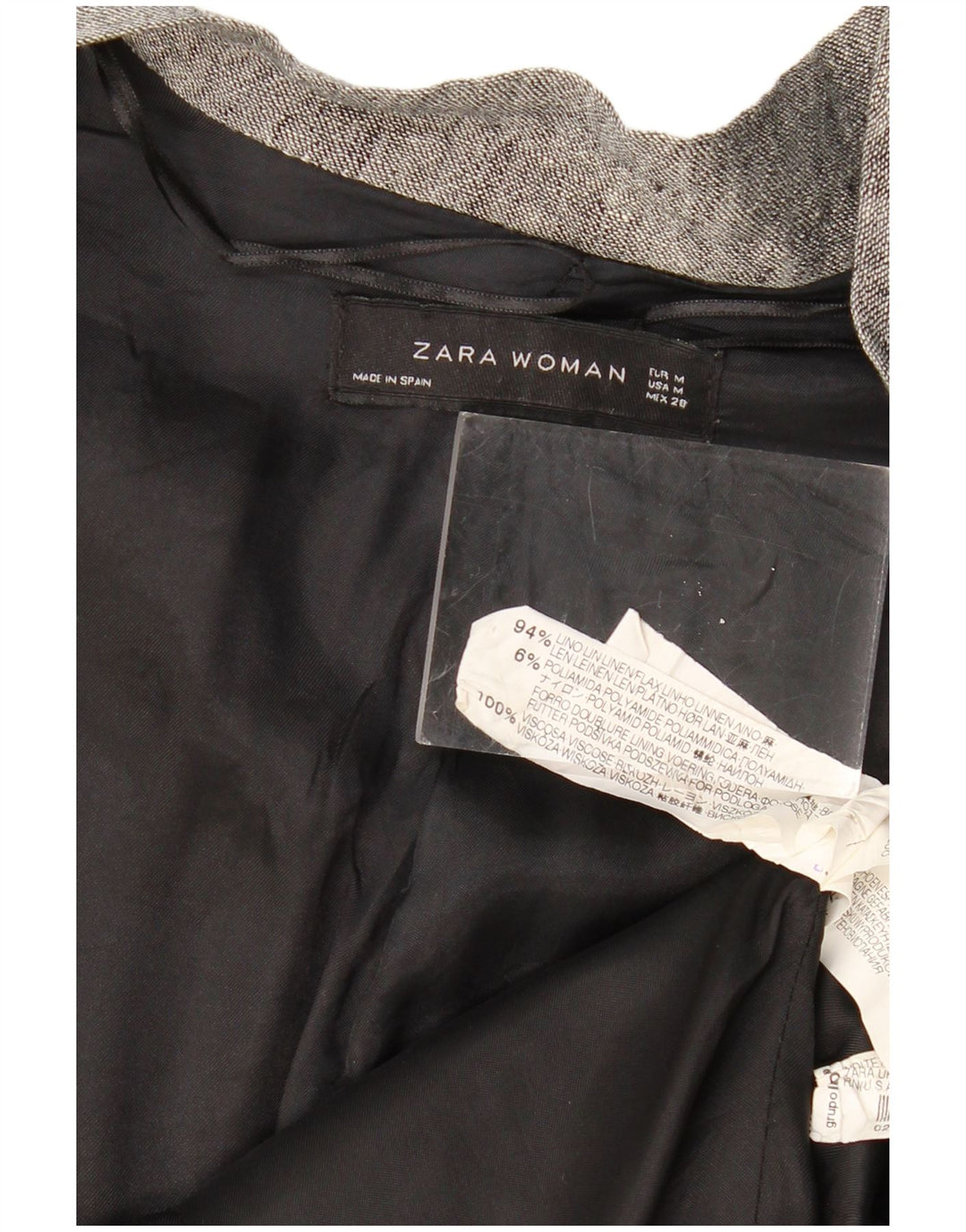 ZARA Veste blazer à nouer sur le devant pour femme UK 14 Gris moyen Colourblock Lin