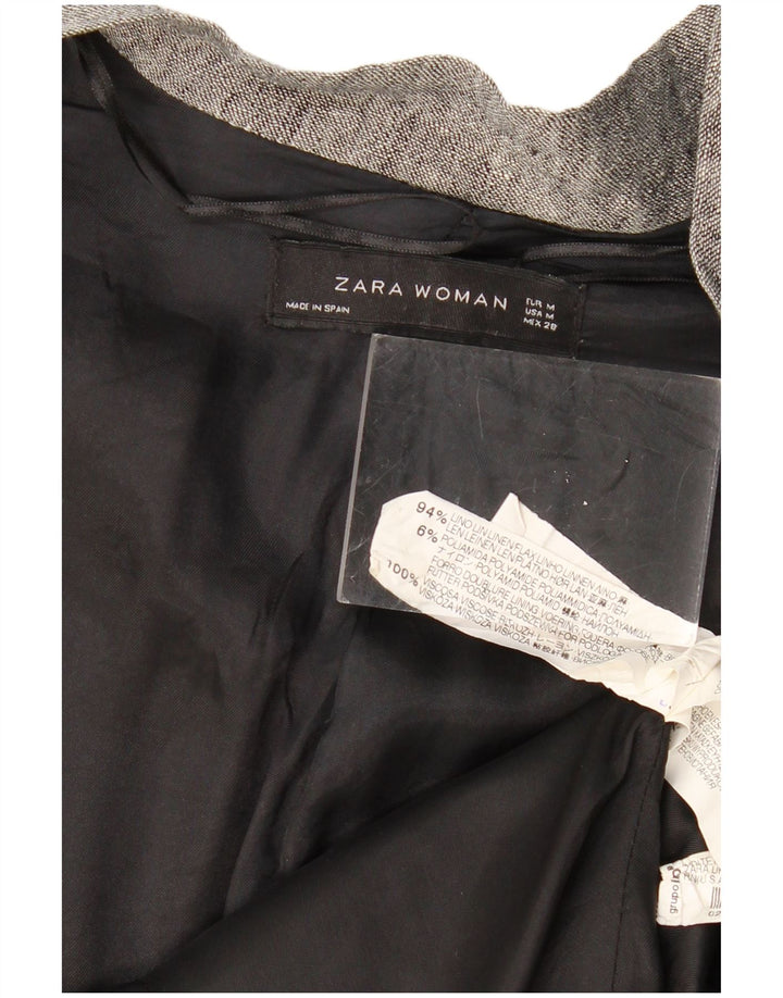 ZARA Veste blazer à nouer sur le devant pour femme UK 14 Gris moyen Colourblock Lin