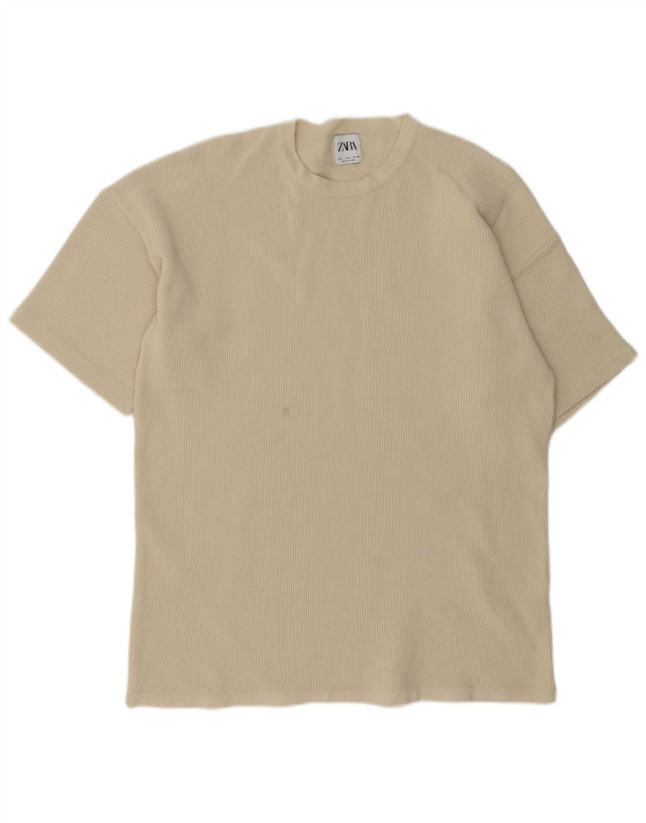Zara Homme T-Shirt Top Large Beige Coton