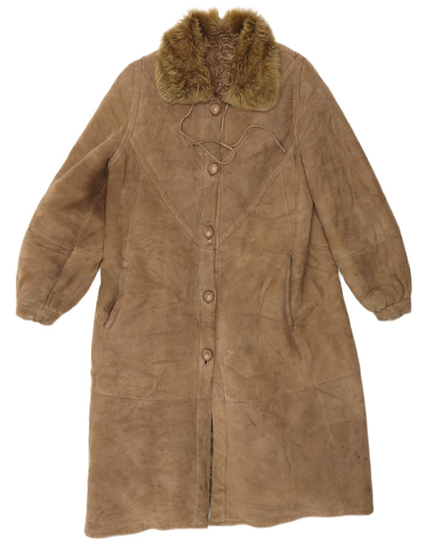 VINTAGE Manteau en peau de mouton pour femme UK 14 Marron moyen