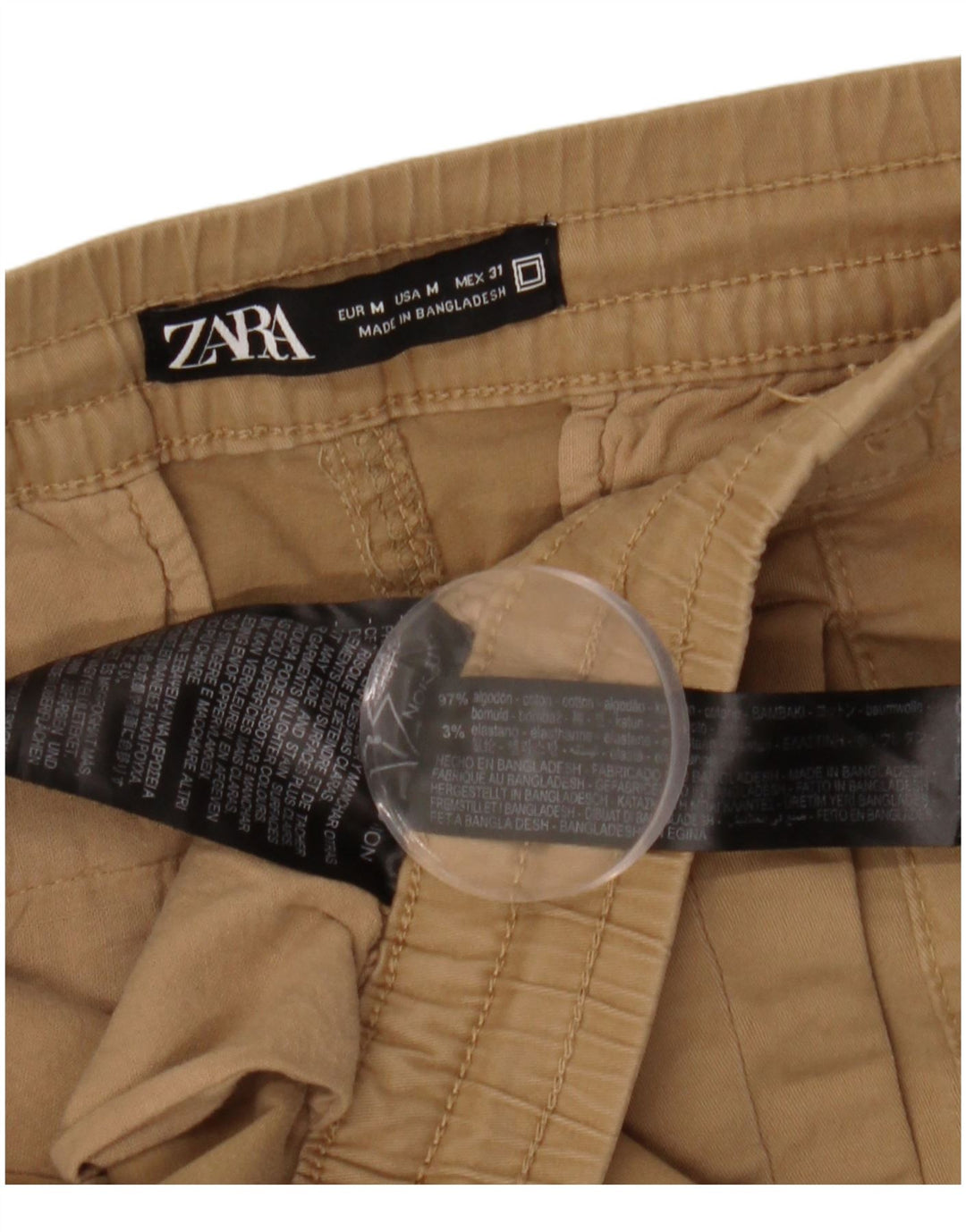 ZARA Pantalon court droit pour homme Medium W31 L26 Beige Coton