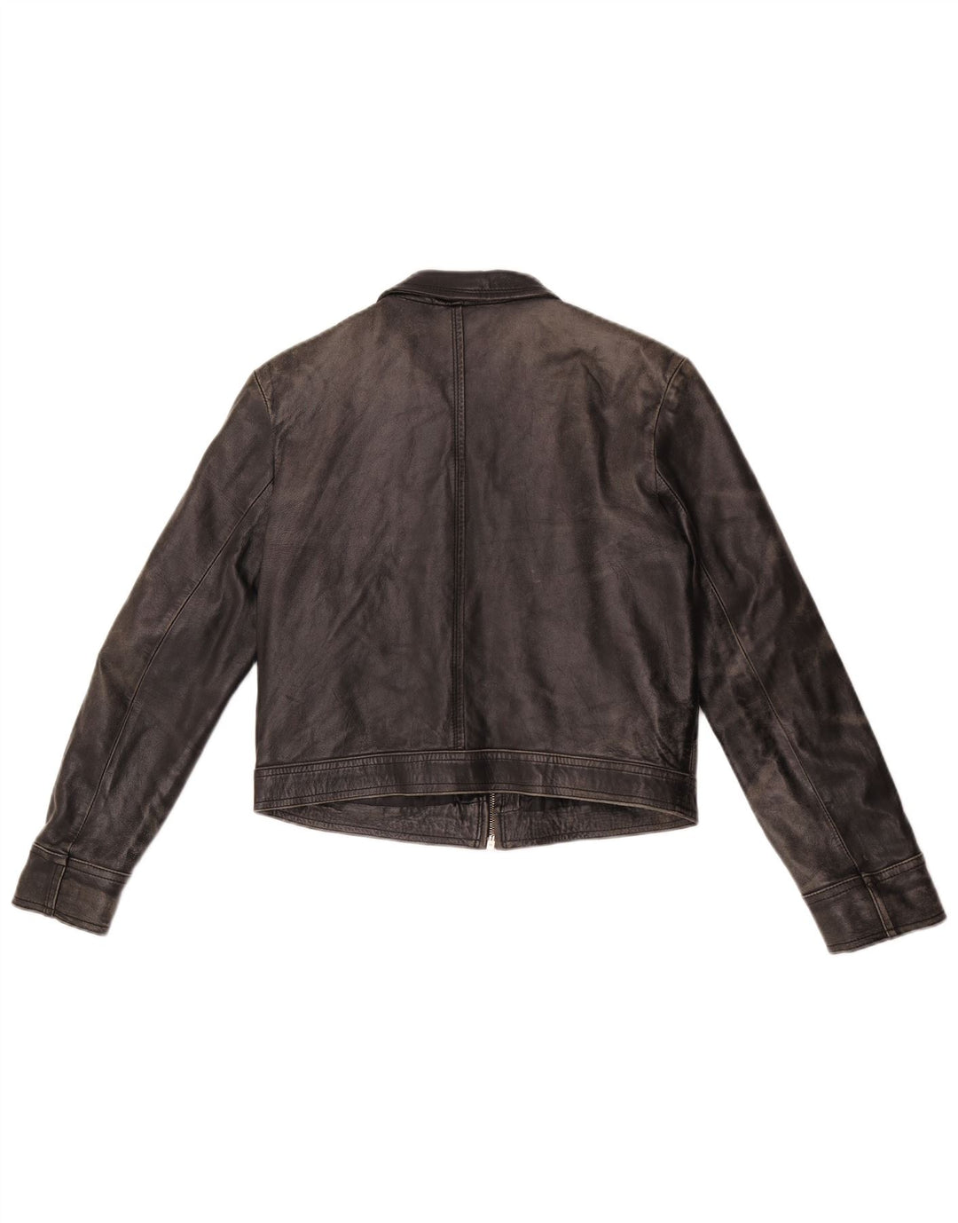 veste en cuir crop femme vintage UK 14 cuir noir moyen