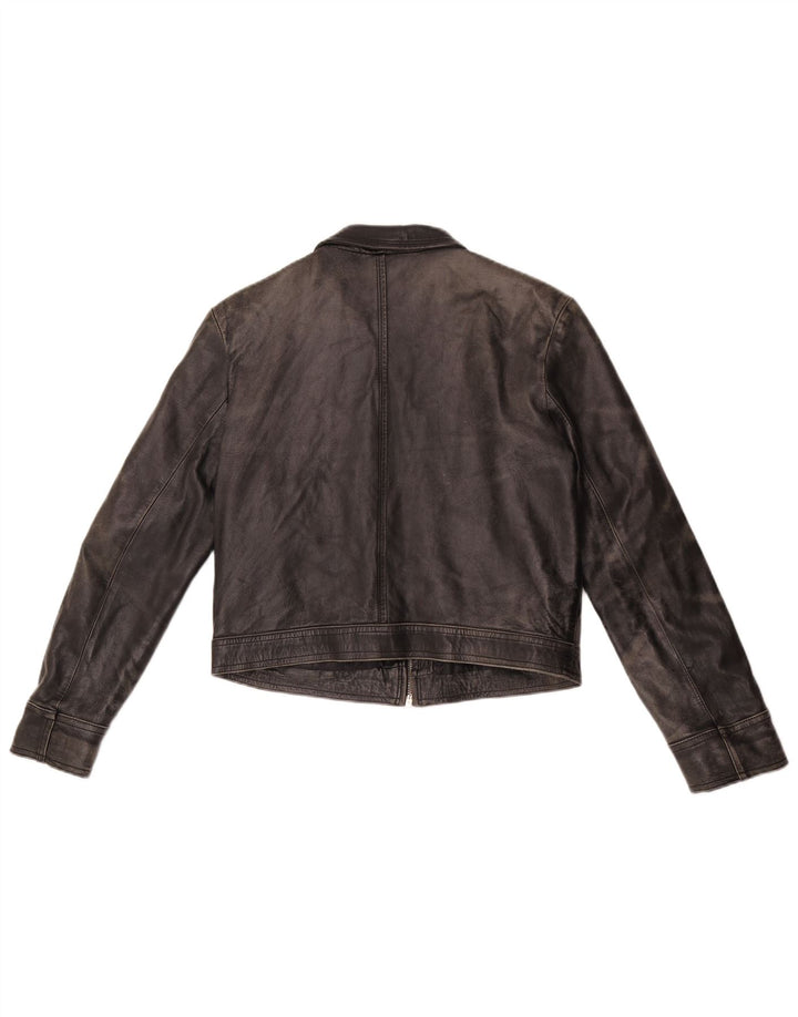 veste en cuir crop femme vintage UK 14 cuir noir moyen