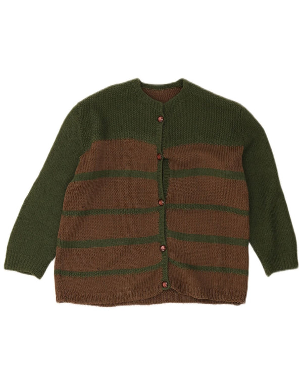 Pull Cardigan Vintage Filles 11-12 Ans Rayé Marron