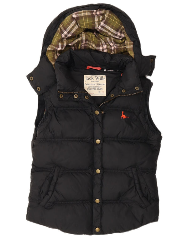 Jack Wills Gilet rembourré à capuche pour femme UK 10 Petit coton noir