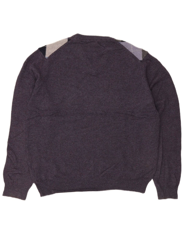 Marks & Spencer Pull col V pour homme Violet moyen Argyle/Diamant