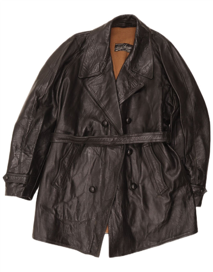 manteau en cuir homme vintage UK 38 Moyen Noir Classique