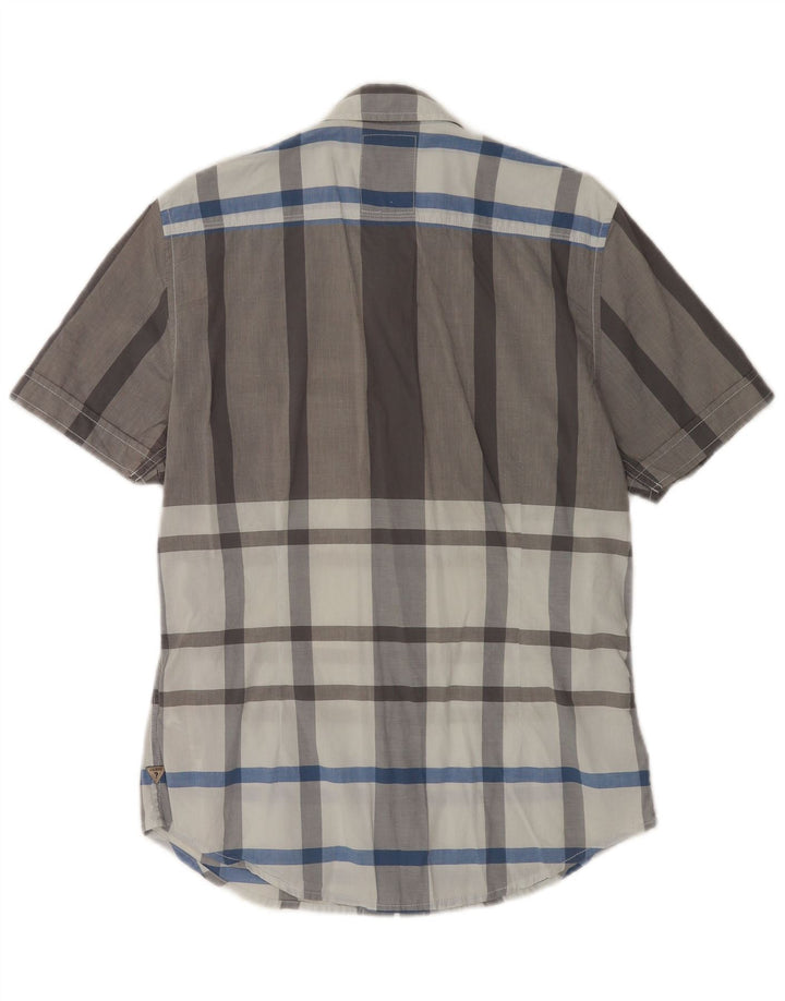 Guess Chemise Slim à Manches Courtes pour Homme en Coton à Carreaux Gris Petit