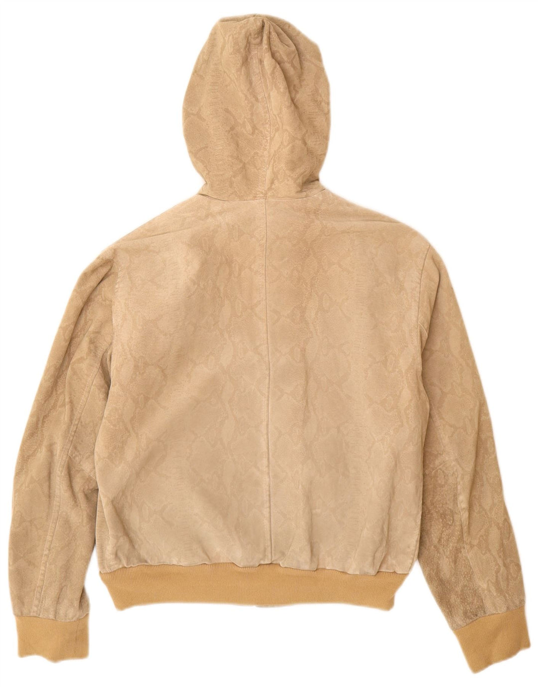 Donna Pelle Veste Bomber À Capuche Femme IT 42 Beige Moyen Imprimé Animal