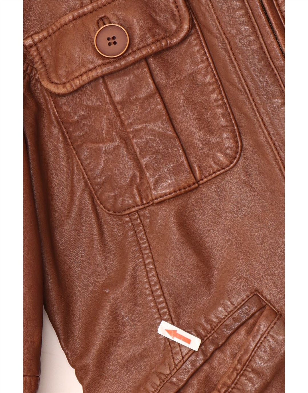 BENETTON Veste en cuir militaire pour femme IT 44 Cuir marron moyen