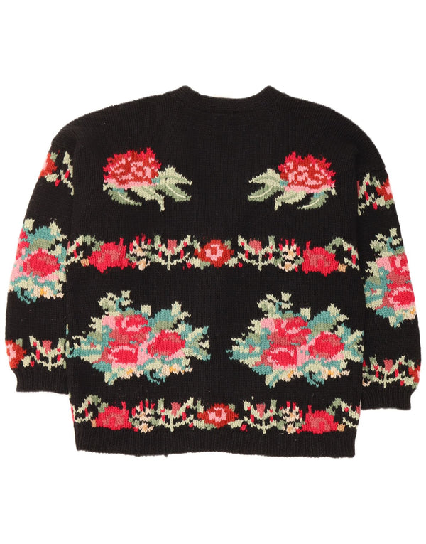 Stefanel Cardigan surdimensionné pour femme UK 16 Grand motif floral noir