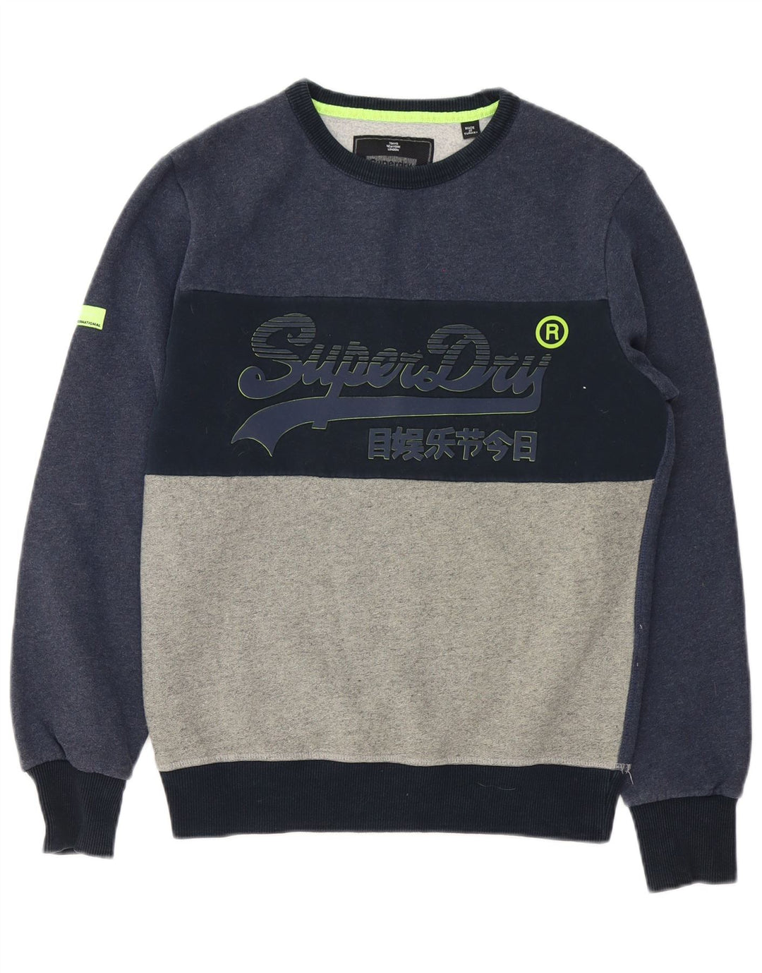 Superdry Sweat-Shirt Graphique en Coton Colorblock Bleu Marine Moyen Homme