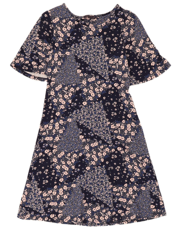 Marks & Spencer Robe trapèze pour femme UK 8 Petite viscose florale bleu marine