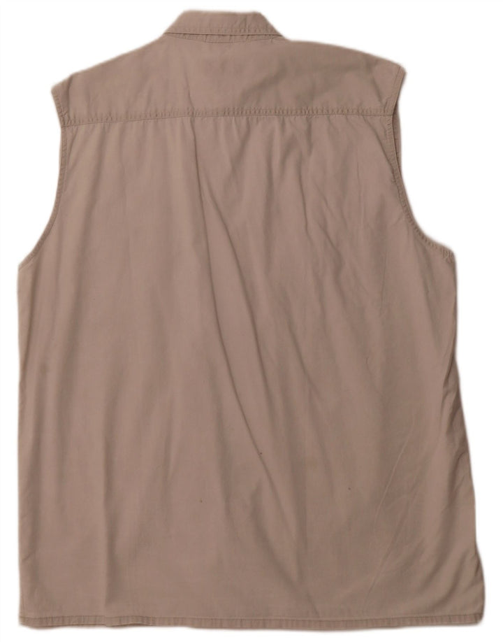 VINTAGE Chemise sans manches homme grand coton beige