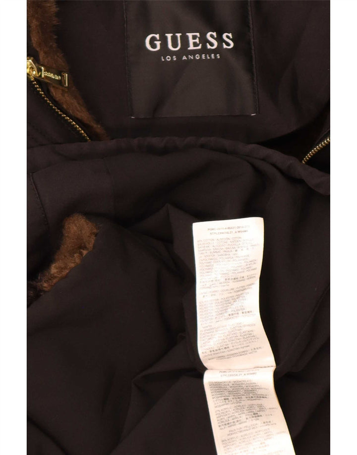 Guess Parka à capuche graphique pour femme UK 6 XS Noir Polyester
