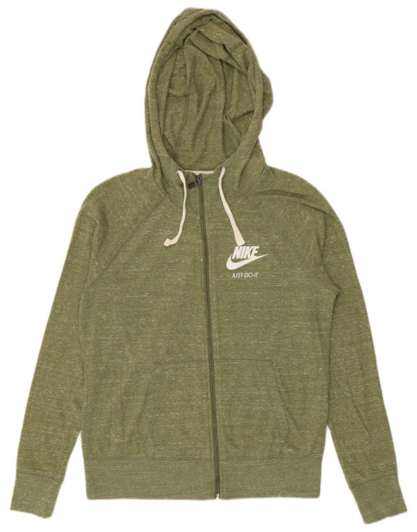 Nike Pull à capuche zippé graphique pour femme UK 14 Coton moucheté vert moyen