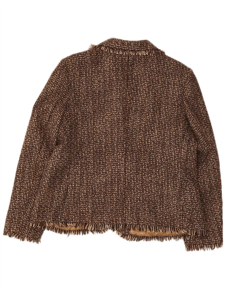 Brioni Veste Blazer 2 Boutons Femme UK 16 Large Marron Moucheté