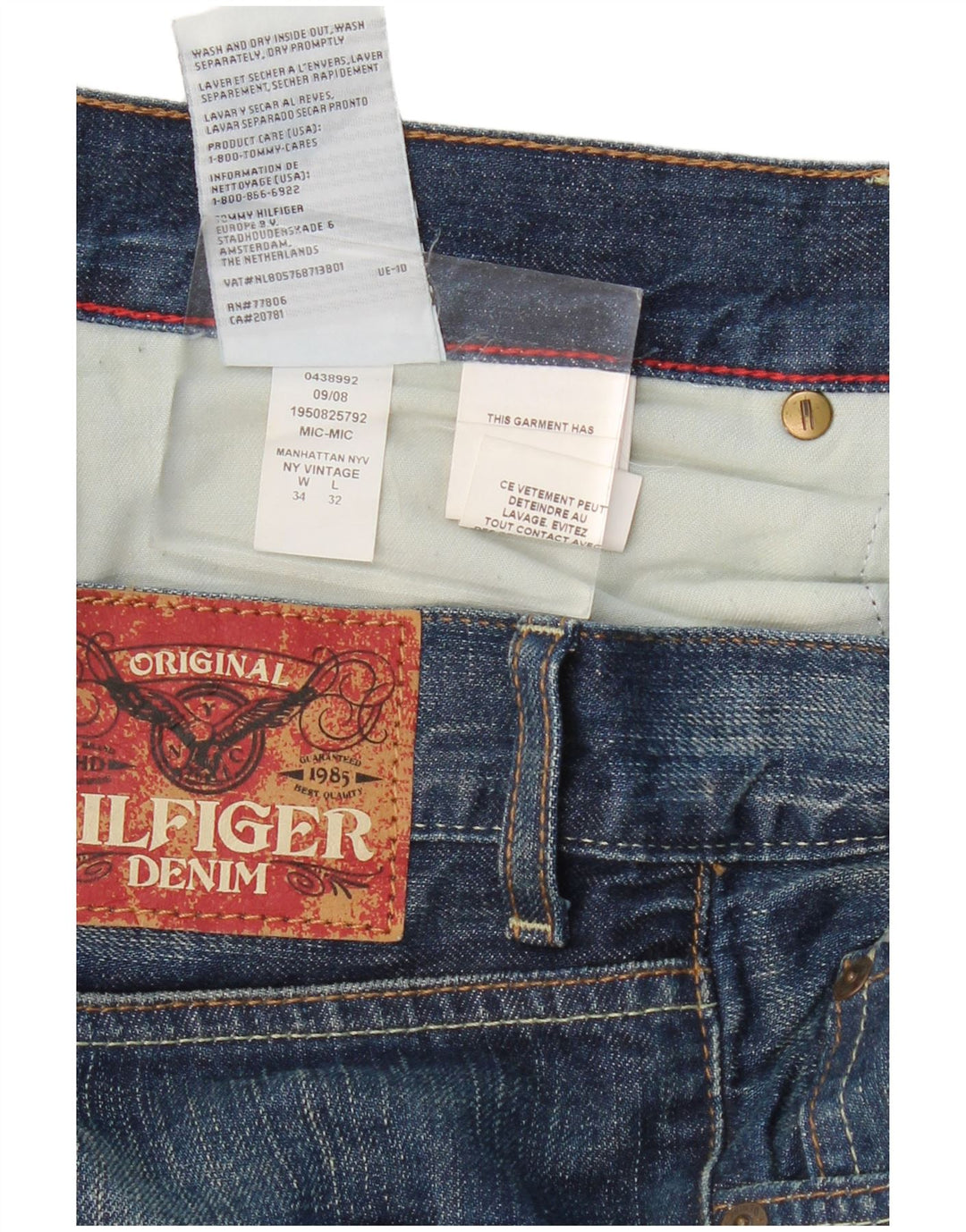 TOMMY HILFIGER Jean Droit Homme W34 L32 Bleu Coton
