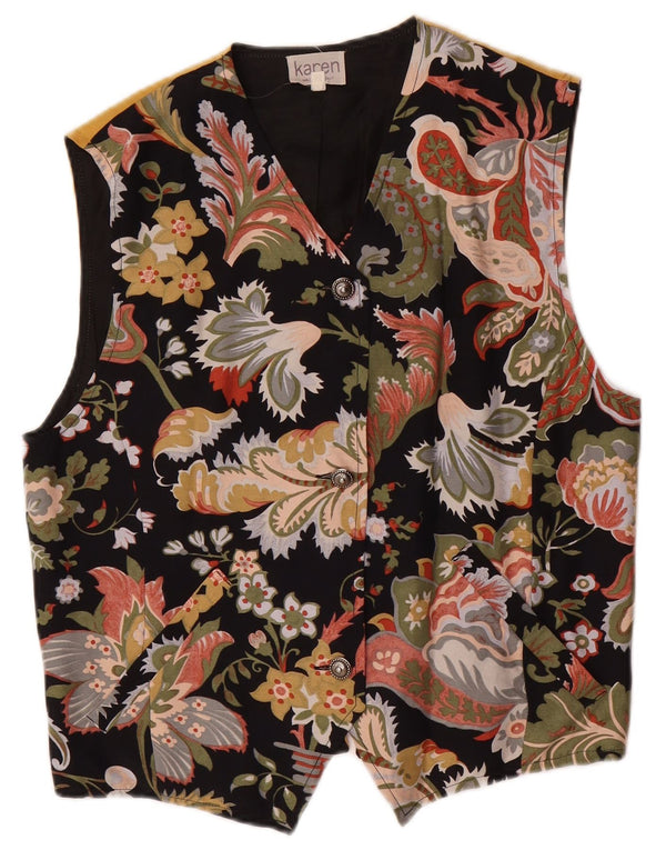 VINTAGE Gilet Femme UK 14 Acétate Floral Multicolore Moyen