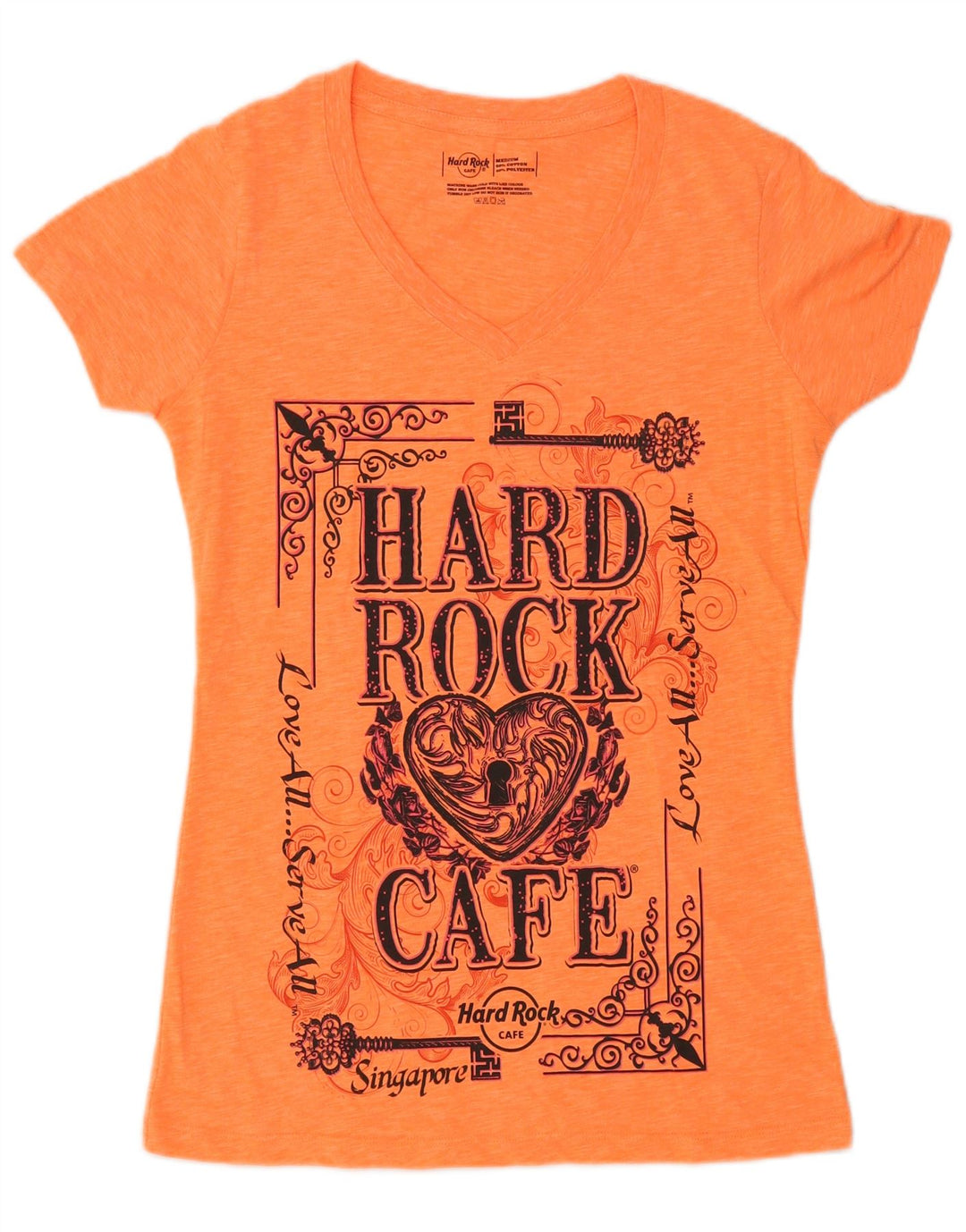 HARD ROCK CAFE T-shirt graphique Singapour pour femme UK 14 Orange moyen
