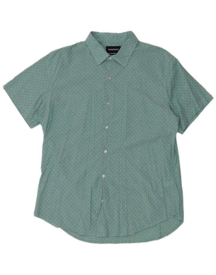 BONOBOS Chemise ajustée à manches courtes pour homme en coton à pois bleus