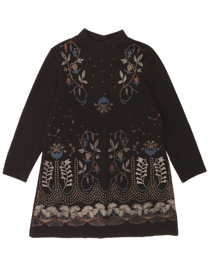 Zara Robe droite à manches longues pour femme UK 44 Polyester floral noir moyen