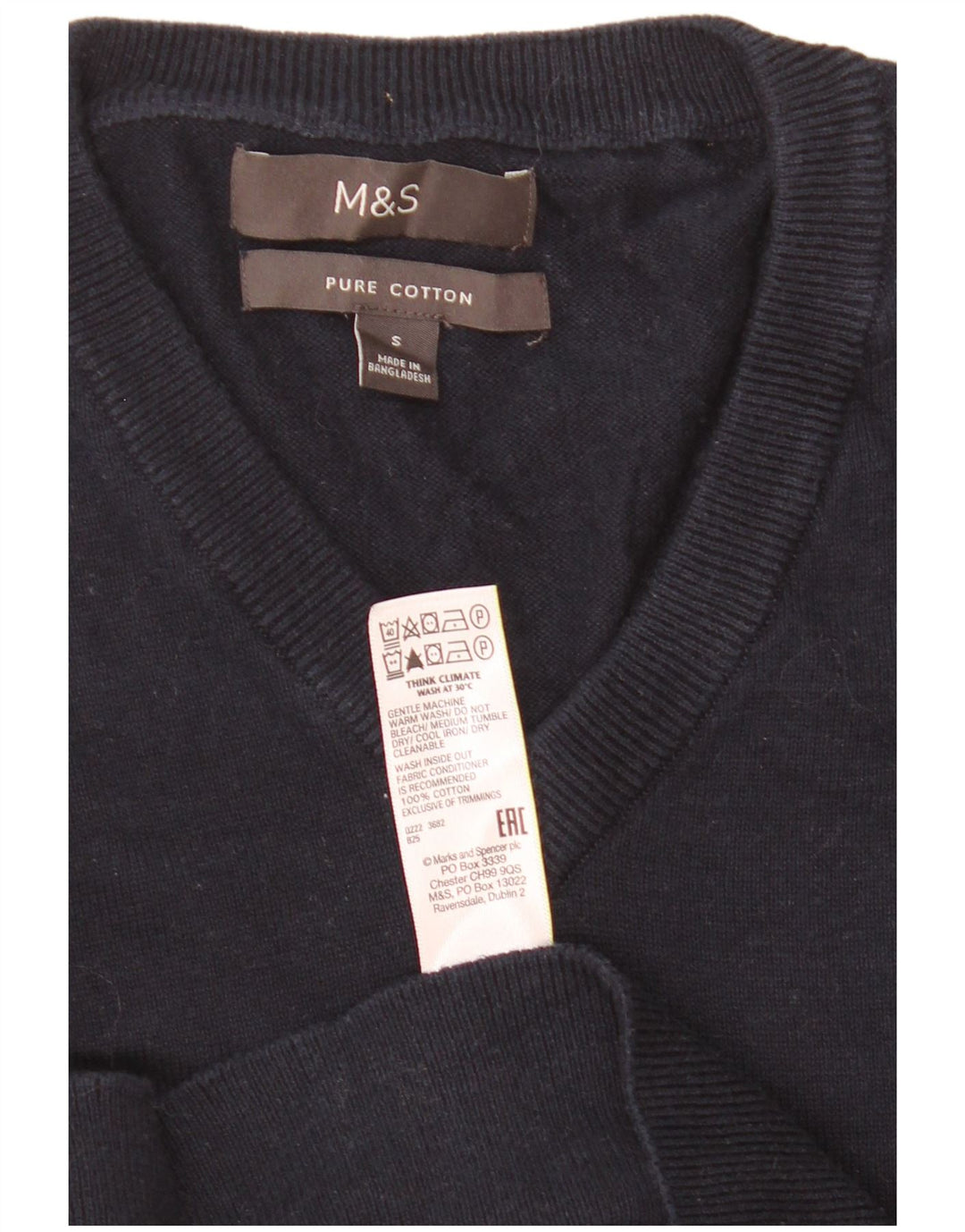 Marks & Spencer Pull col V pour homme en coton bleu marine Taille S