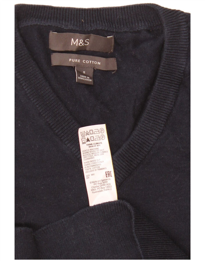 Marks & Spencer Pull col V pour homme en coton bleu marine Taille S