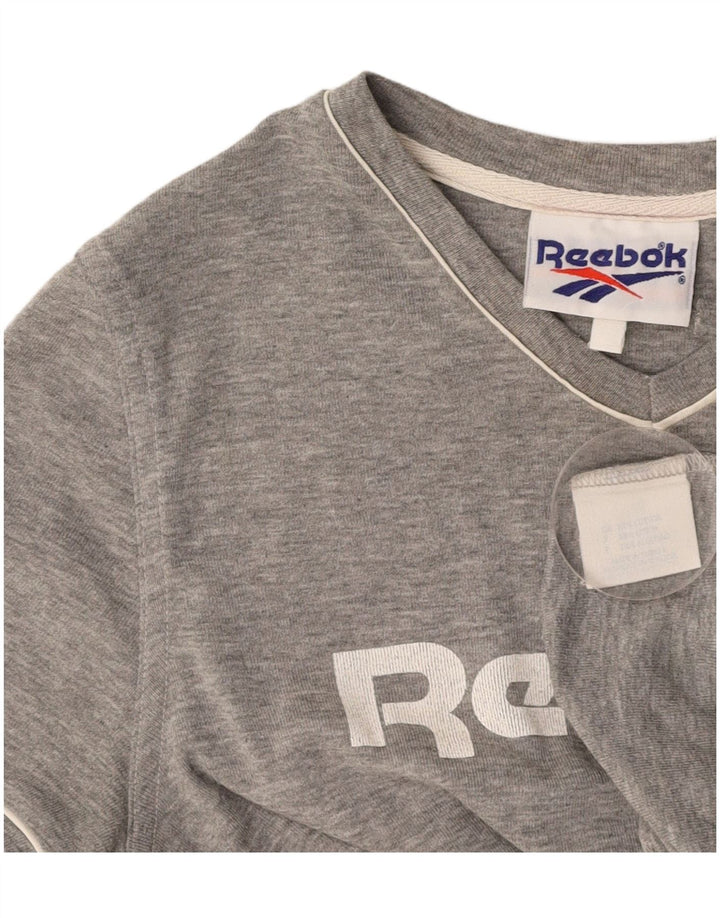 REEBOK T-shirt graphique pour femme UK 14 Gris moyen Coton