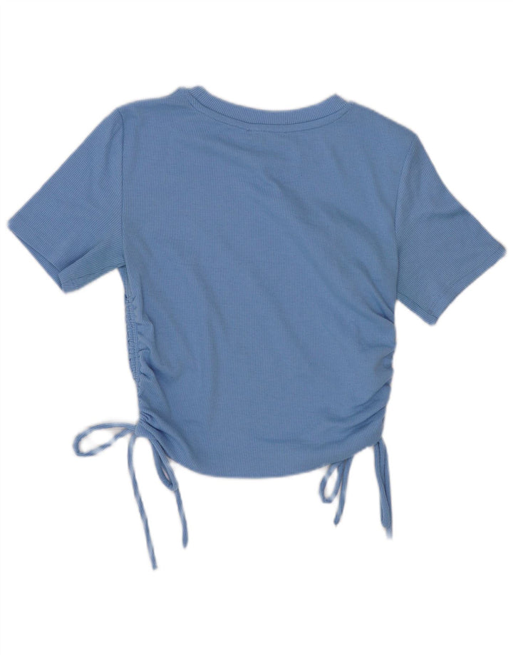 Zara Womens Crop Blouse Top UK 12 Bleu Moyen