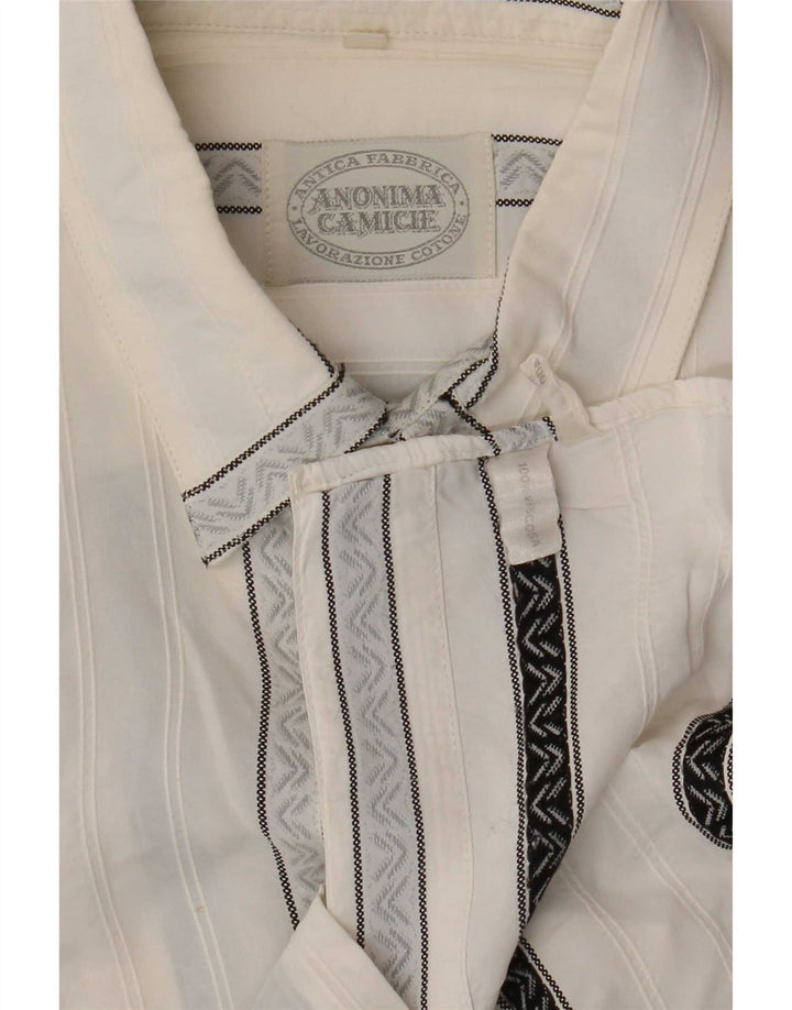 Anonima Camicie Chemise Homme Rayé Blanc Moyen Viscose