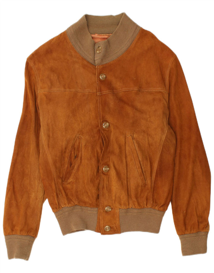 vintage Mens Suede Bomber Jacket IT 50 Grand Brun