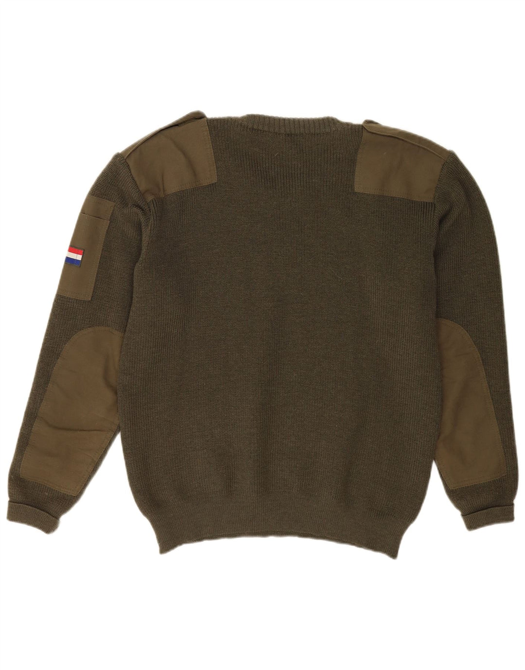 VINTAGE Homme Militaire Crew Neck Jumper Pull Grande Laine Vierge Kaki