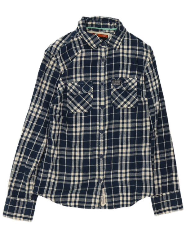 Superdry Chemise en flanelle pour femme UK 14 Large Bleu marine à carreaux en coton