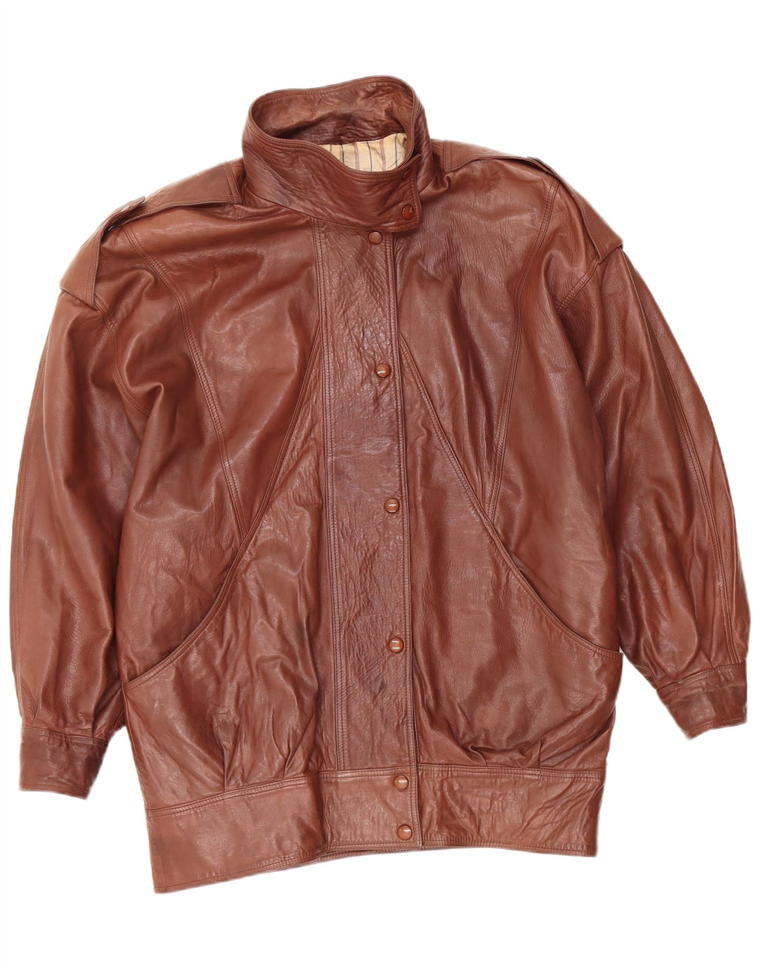 Veste en cuir militaire femme vintage UK 18 XL Marron